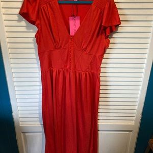 Betsey Johnson corset cap sleeve red orange midi dress new with tags size XL